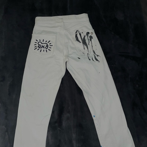 Cotton Straight Fit Paint Splatter Jeans in White (size 28) - Picture 10 of 15